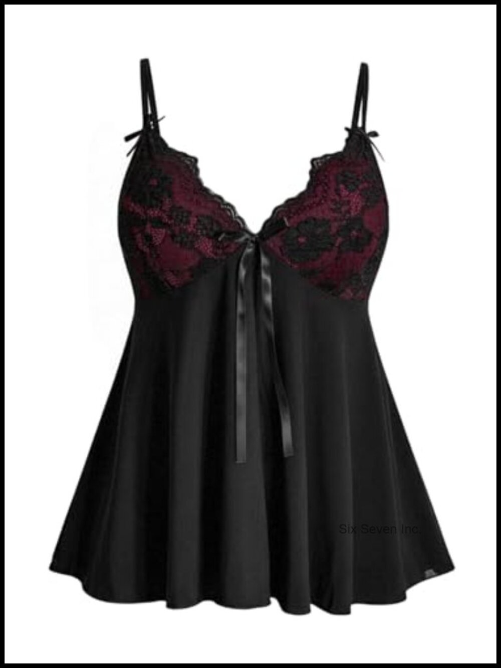 Plus Size Lace Bow Tie V-Neck Camisole Ruffle Hem Goth Top